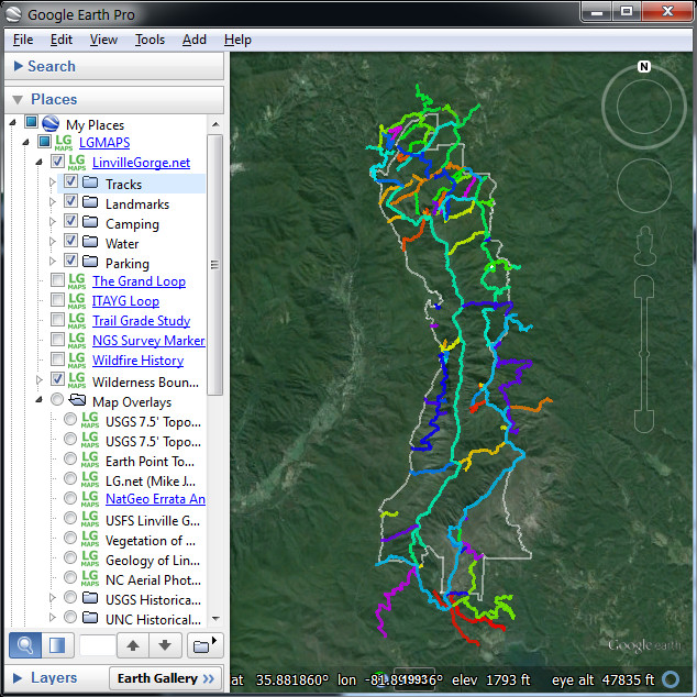 LGMAPS Collection for Google Earth - LGMAPS Linville Gorge Maps